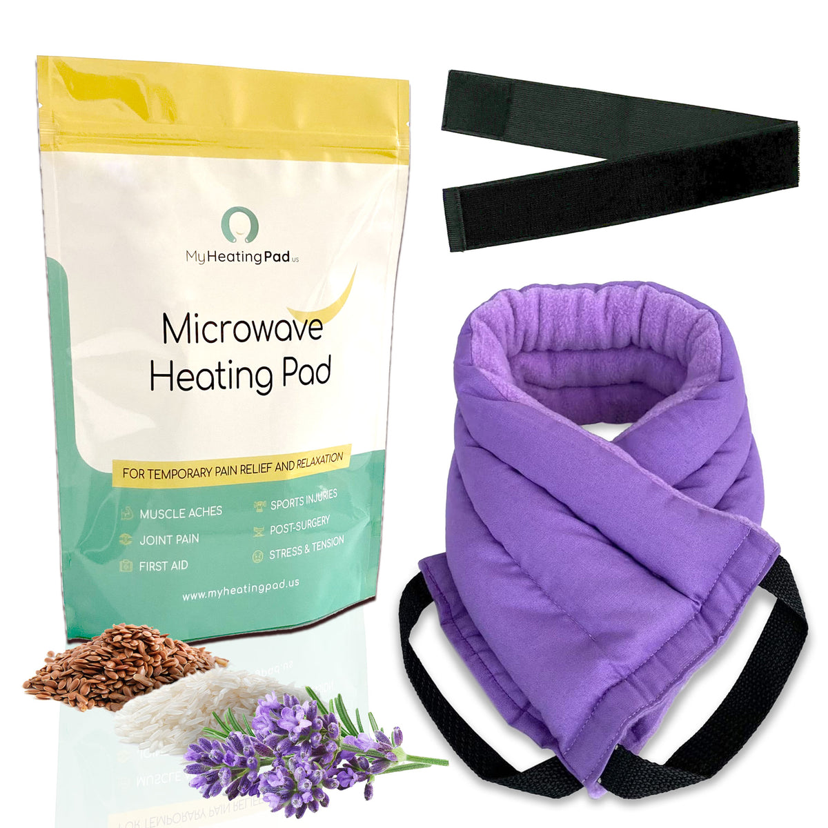 My Heating Pad - Multipurpose Lavender Microwave Heating Pad with an elastic fastener for hands-free application